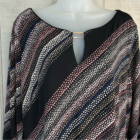 WHBM Womens Midi Shift Dress Sz XL Long Sleeve Stretch Boat Neck Black Striped - Picture 4 of 11